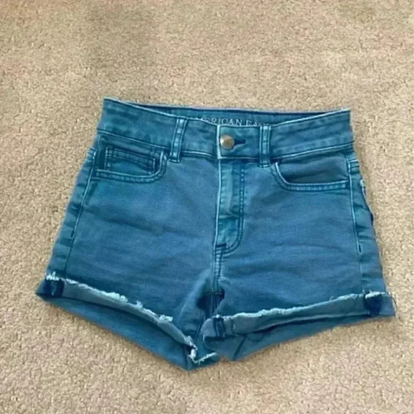 American eagle super super stretch high rise shortie denim shorts in size 00 - Picture 1 of 4